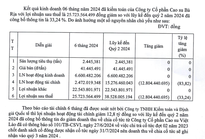 Lợi nhuận giảm 33% sau kiểm toán, Cao su Bà Rịa (BRR) nói gì?- Ảnh 1.