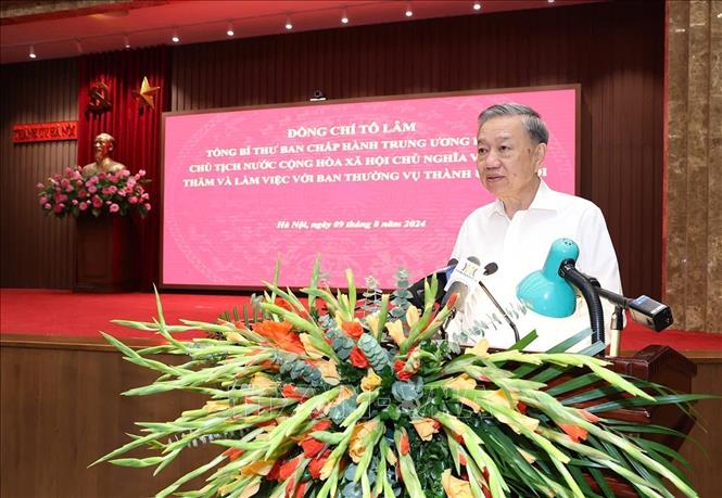 Tổng Bí thư, Chủ tịch nước Tô Lâm thăm và làm việc với Ban Thường vụ Thành ủy Hà Nội - Ảnh 3.