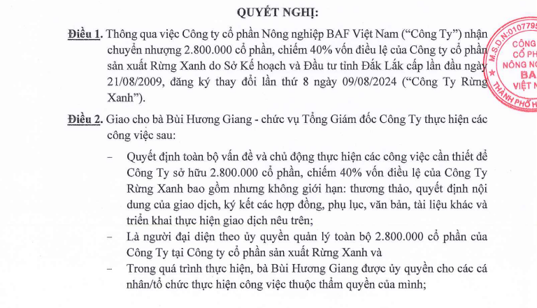 BaF Việt Nam nhận chuyển nhượng 40% vốn của một DN trồng cao su - Ảnh 1.