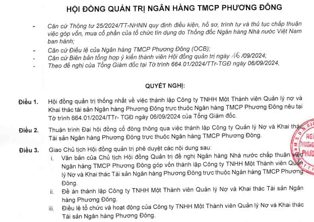 OCB thành lập công ty Quản lý Nợ và Khai thác Tài sản - Ảnh 1.