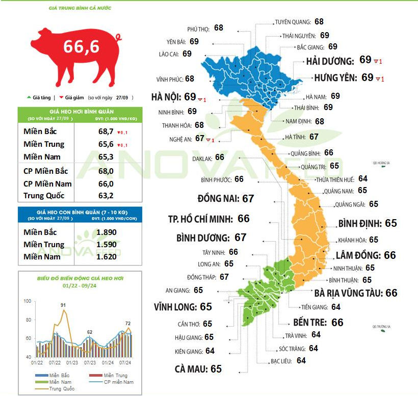 Giá lợn hơi giảm, toàn bộ các tỉnh phía Bắc không còn mốc giá 70.000 đồng/kg - Ảnh 1.