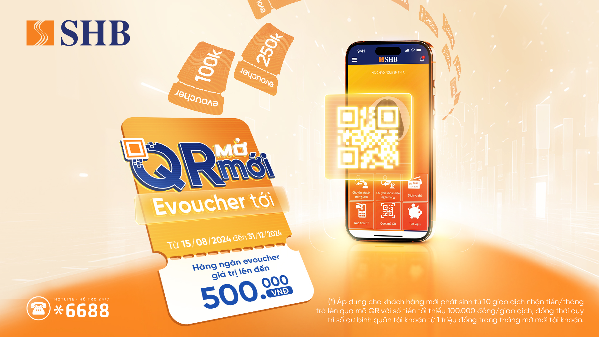 Nhận ngay E-voucher trị giá tới 500.000 VNĐ khi nhận tiền qua QRCode SHB - Ảnh 1.