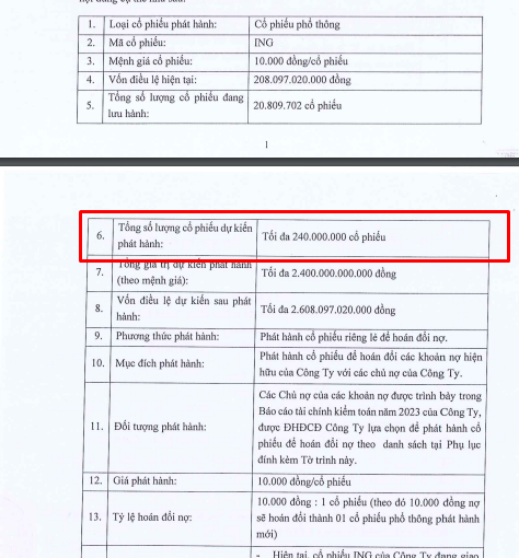  Đầu tư và Phát triển Xây dựng (ING) trình kế hoạch phát hành 240 triệu cổ phiếu để hoán đổi nợ - Ảnh 1.