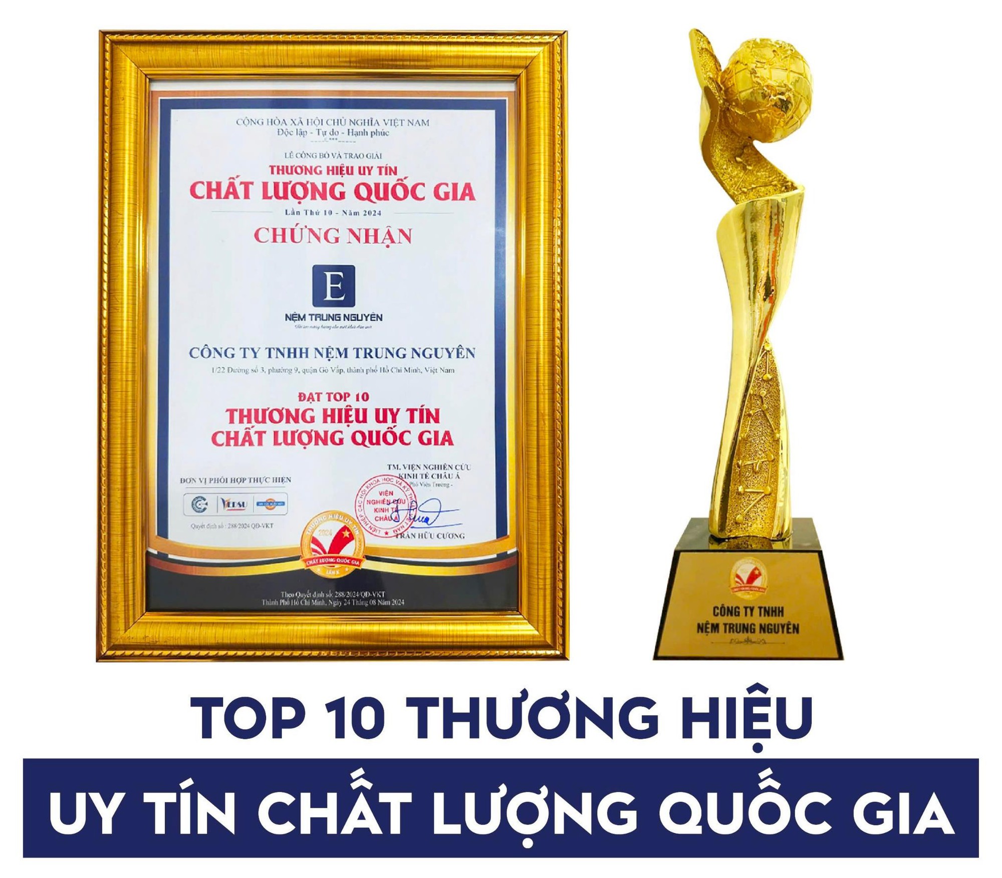 Nệm Trung Nguyên nhận giải thưởng TOP 10 Thương hiệu Uy tín - Chất lượng Quốc gia 2024- Ảnh 2.