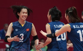 Hình ảnh các cô gái Việt Nam tiếp tục lội ngược dòng đánh bại bóng chuyền Hàn Quốc tại ASIAD 19
