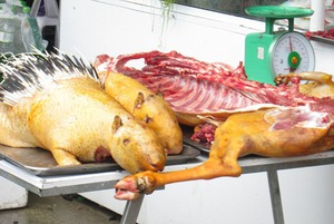 Thịt "thú rừng" rẻ như bèo la liệt bên lối vào hội chùa Hương