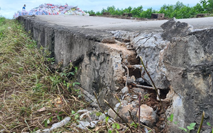 Nhiều đoạn đê bị sụt lún, đường tỉnh lộ nứt toác sau mưa lớn ở Hà Nội