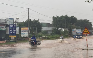 Đắk Lắk: Mưa lớn khiến nhiều đoạn Quốc lộ 27 ngập sâu cả mét, ô tô lẫn xe máy bì bõm trong nước