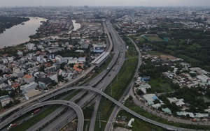Công trình Metro Bến Thành - Suối Tiên, cầu Thủ Thiêm 2, nút giao Nguyễn Văn Linh - Nguyễn Hữu Thọ nhìn từ trên cao