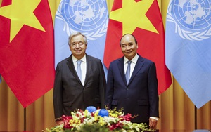 Hình ảnh Chủ tịch nước Nguyễn Xuân Phúc đón và hội đàm với Tổng thư ký Liên Hợp Quốc Antonio Guterres