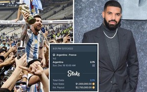 Đặt cược Argentina vô địch, rapper Drake vẫn mất... 1 triệu USD