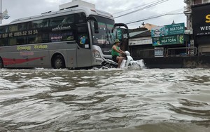 Nghệ An: Quốc lộ 1A ngập sâu, xe con, xe máy chết máy hàng loạt, nhà dân bì bõm trong nước