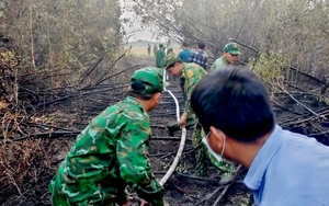 Kịp thời khống chế, dập tắt đám cháy trong rừng tràm tại biên giới