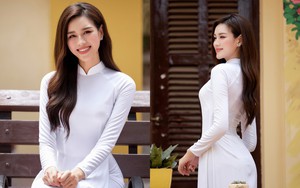 Hoa hậu Đỗ Thị Hà mặc áo dài trắng tinh khôi đẹp tựa nàng thơ