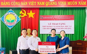 Agribank chi nhánh huyện Khánh Sơn trao tặng thiết bị phục vụ giảng dạy, học tập