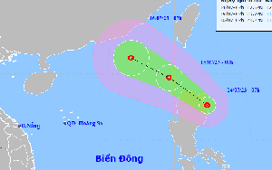 Vùng áp thấp đã mạnh lên thành áp thấp nhiệt đới giật cấp 8 gần ngay biển Đông