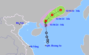 Sáng sớm nay (1/6), bão số 1 đi vào đất liền Trung Quốc và suy yếu thành áp thấp nhiệt đới