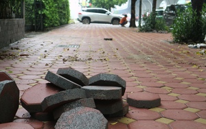 Không sử dụng đá tự nhiên, xuất hiện vỉa hè ở Hà Nội được lát bằng gạch bát giác truyền thống