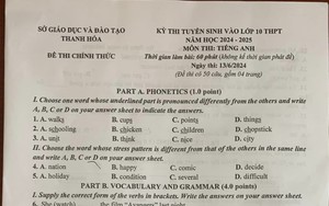  Đề thi môn Tiếng Anh vào lớp 10 năm 2024 của Thanh Hóa có gợi ý đáp án