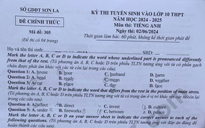 Đề thi môn Tiếng Anh vào lớp 10 năm 2024 của Sơn La có gợi ý đáp án