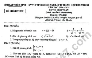 Đề thi môn Toán vào lớp 10 năm 2024 của Hòa Bình có gợi ý đáp án