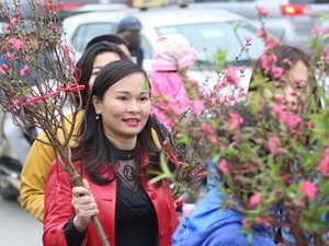 Đào, quất chen chúc giữa dòng người tại chợ hoa lớn nhất Hà Nội