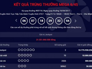 Kết quả Vietlot ngày 16.4: Hai người chia đôi giải Jackpot 21 tỷ