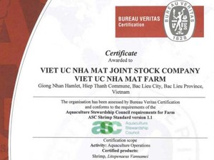 Khu nuôi tôm Việt Úc đạt chứng nhận quốc tế