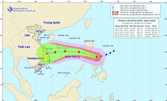 Bão Goni vào biển Đông với sức gió mạnh cấp 9-10, giật trên cấp 12 - Ảnh 1.