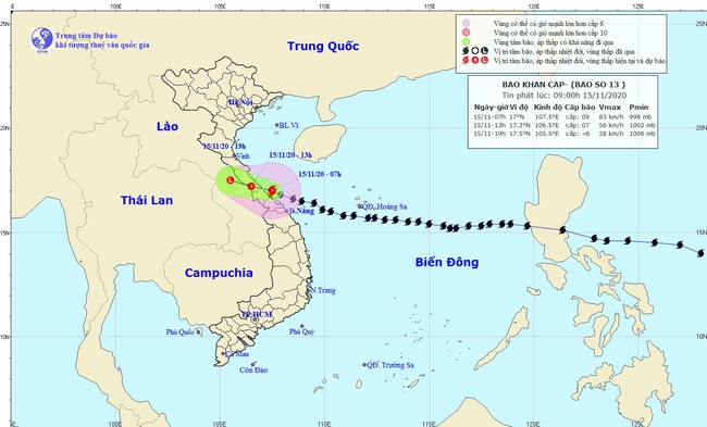 Tin mới nhất về bão số 13 Vamco: Bão đổ bộ vào Quảng Bình-Thừa Thiên Huế, gió giật bật tăng lên cấp 12 - Ảnh 1.