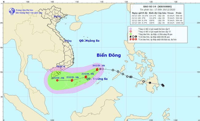 Tin mới nhất về bão số 14: Tâm bão cách đảo Song Tử Tây khoảng 120km về phía Nam, gió giật cấp 10 - Ảnh 1.