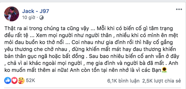 Jack đăng status tâm trạng, kể về những lúc “đau buồn không thở nổi” khiến fan xót xa - Ảnh 3.