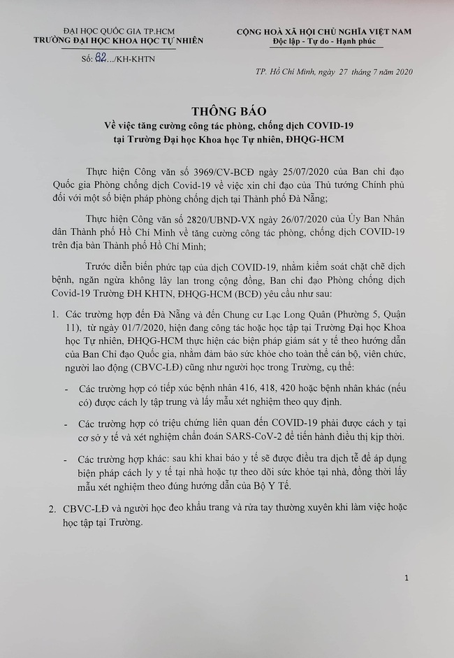 Nhiều trường đại học ở TP.HCM yêu cầu người về từ Đà Nẵng không đến trường - Ảnh 2.