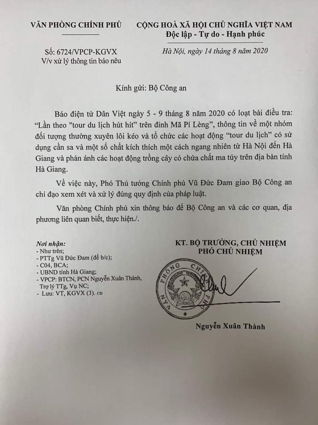 Văn phòng Chính phủ chỉ đạo Bộ Công an điều tra về “tour Du lịch hút hít” - Ảnh 1.