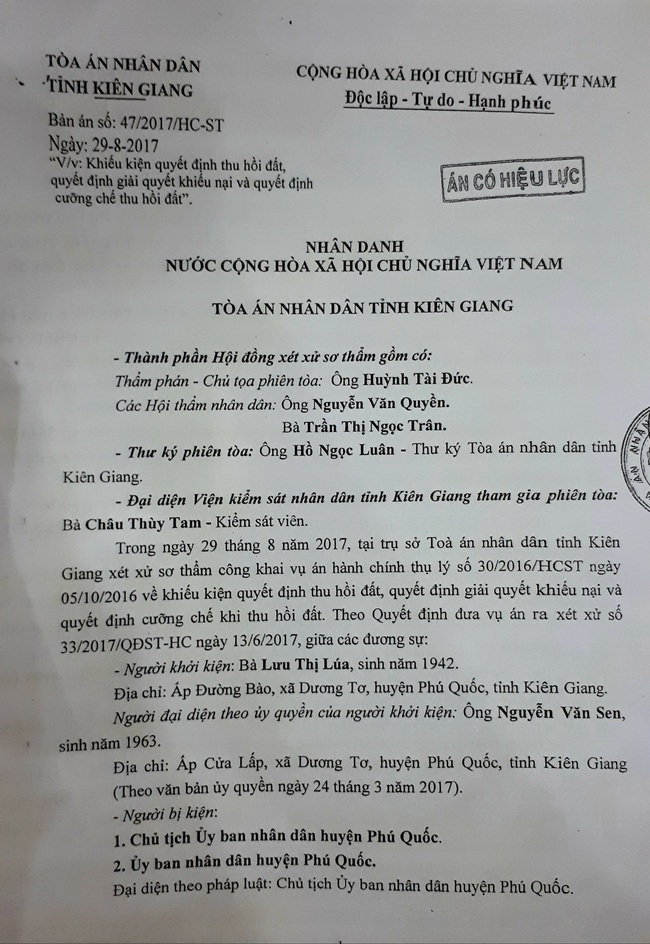 Vì sao UBND huyện Phú Quốc chưa thực hiện bản án? - Ảnh 2.