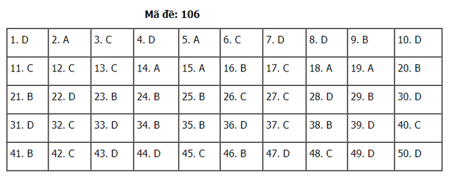 Đáp án đề thi Toán tốt nghiệp THPT 2020 - mã đề 106 - Ảnh 1.