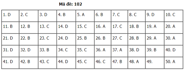 Đáp án đề thi Toán tốt nghiệp THPT 2020 - mã đề 102 - Ảnh 1.