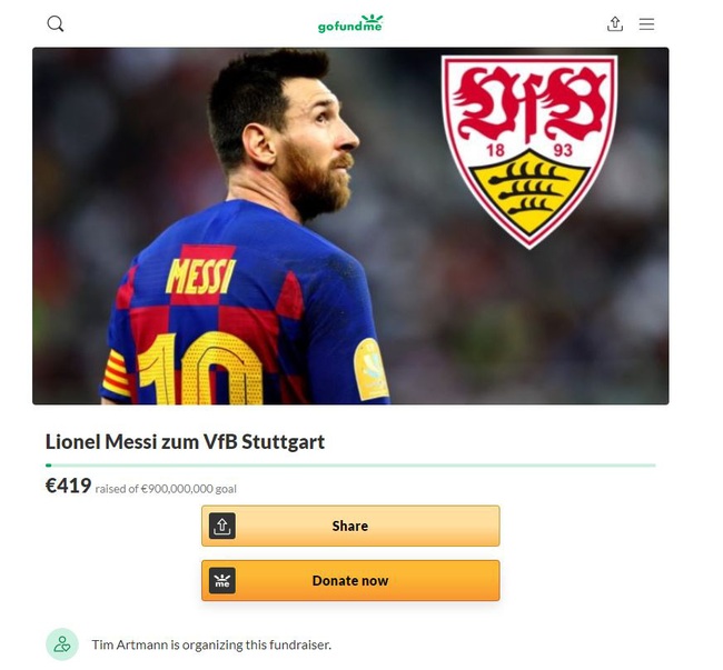 Kêu gọi quyên góp 900 triệu euro mua Messi, fan Stuttgart thu về... 419 euro - Ảnh 1.