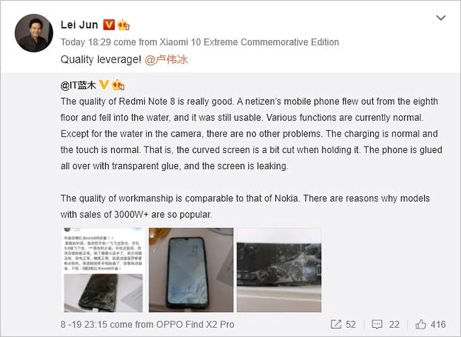Khó tin “chiếm hạm” Xiaomi Redmi Note 8 rơi từ căn hộ tầng 8 vẫn hoạt động tốt - Ảnh 2.
