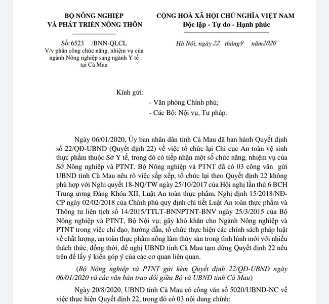 Vụ Bộ NNPTNT “tuýt còi” Quyết định của UBND tỉnh Cà Mau: Đề nghị báo cáo Thủ tướng - Ảnh 1.