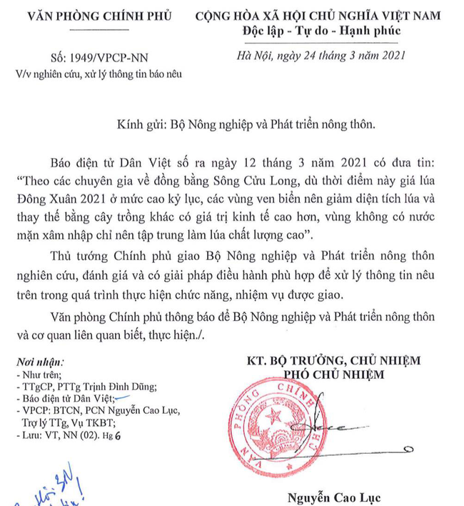 Thủ tướng giao Bộ NNPTNT nghiên cứu, có giải pháp điều hành phù hợp về thông tin Dân Việt nêu - Ảnh 1.