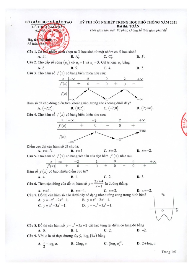 Nóng: Bộ GD-ĐT chính thức công bố đề thi minh họa THPT Quốc gia 2021 - Ảnh 1.