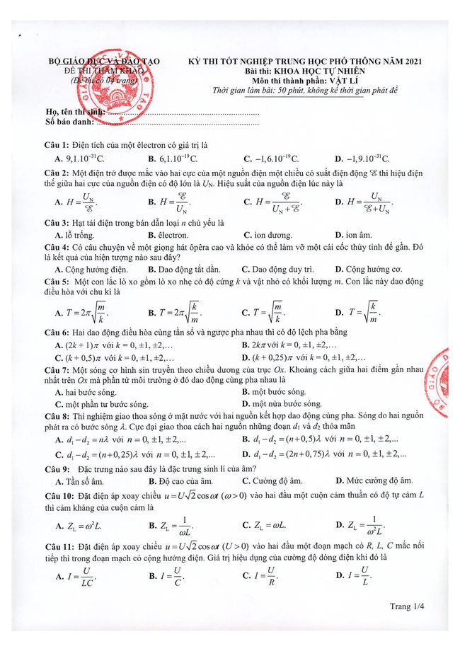 Nóng: Bộ GD-ĐT chính thức công bố đề thi minh họa THPT Quốc gia 2021 - Ảnh 6.