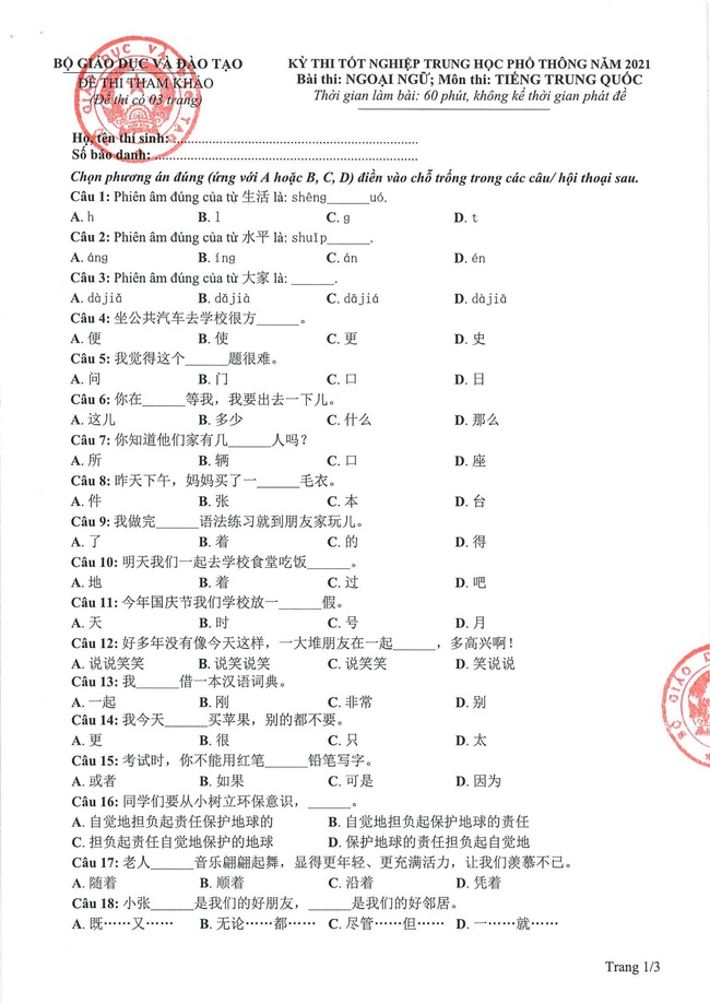 Cập nhật nóng: Bộ GD-ĐT tiếp tục công bố đề thi minh họa THPT Quốc gia 2021 - Ảnh 28.