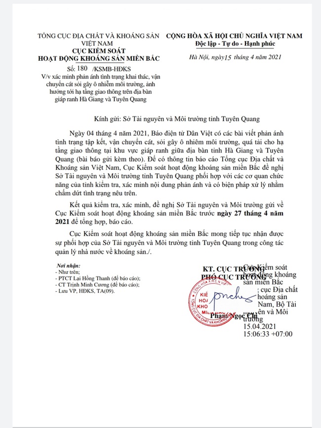 Cục KSHĐKS miền Bắc đề nghị Tuyên Quang và Hà Giang kiểm tra, xử lý thông tin Dân Việt phản ánh - Ảnh 2.