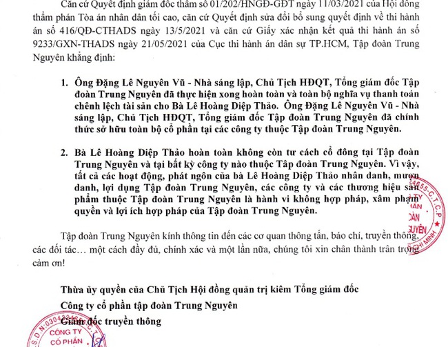 Thanh toán hơn 1.300 tỷ đồng cho bà Lê Hoàng Diệp Thảo, ông Đặng Lê Nguyên Vũ cảnh báo “nóng” với vợ cũ - Ảnh 3.