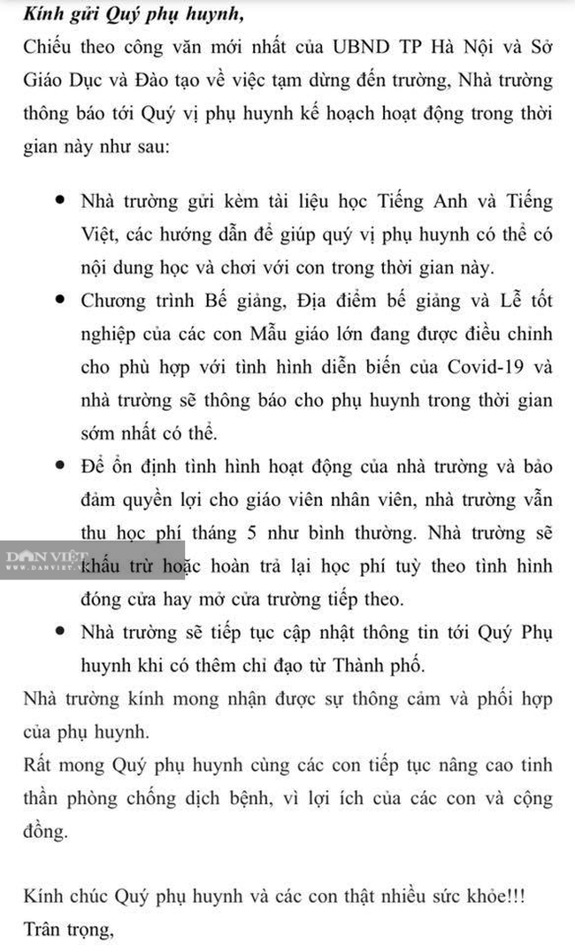 Tranh cãi xung quanh chuyện học sinh nghỉ học nhưng trường bắt đóng học phí cả tháng 5 - Ảnh 2.