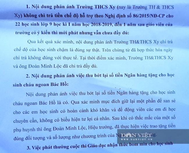 Hiệu trưởng bớt xén tiền thưởng và “ém” tiền hỗ trợ học sinh nghèo - Ảnh 1.