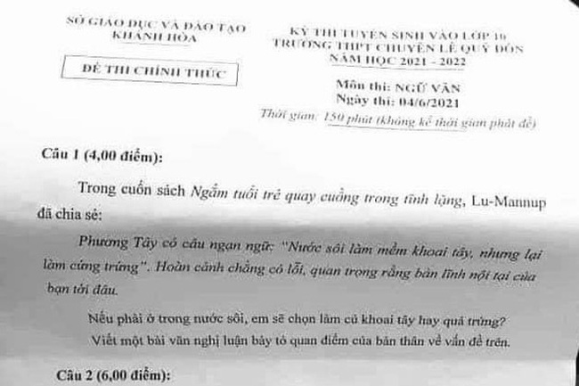 Đề thi môn Văn vào lớp 10 trường chuyên gây tranh cãi, đưa học sinh vào tình huống &quot;giật mình&quot; - Ảnh 1.