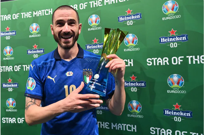 Bonucci vui mừng nhận giải thưởng cá nhân.